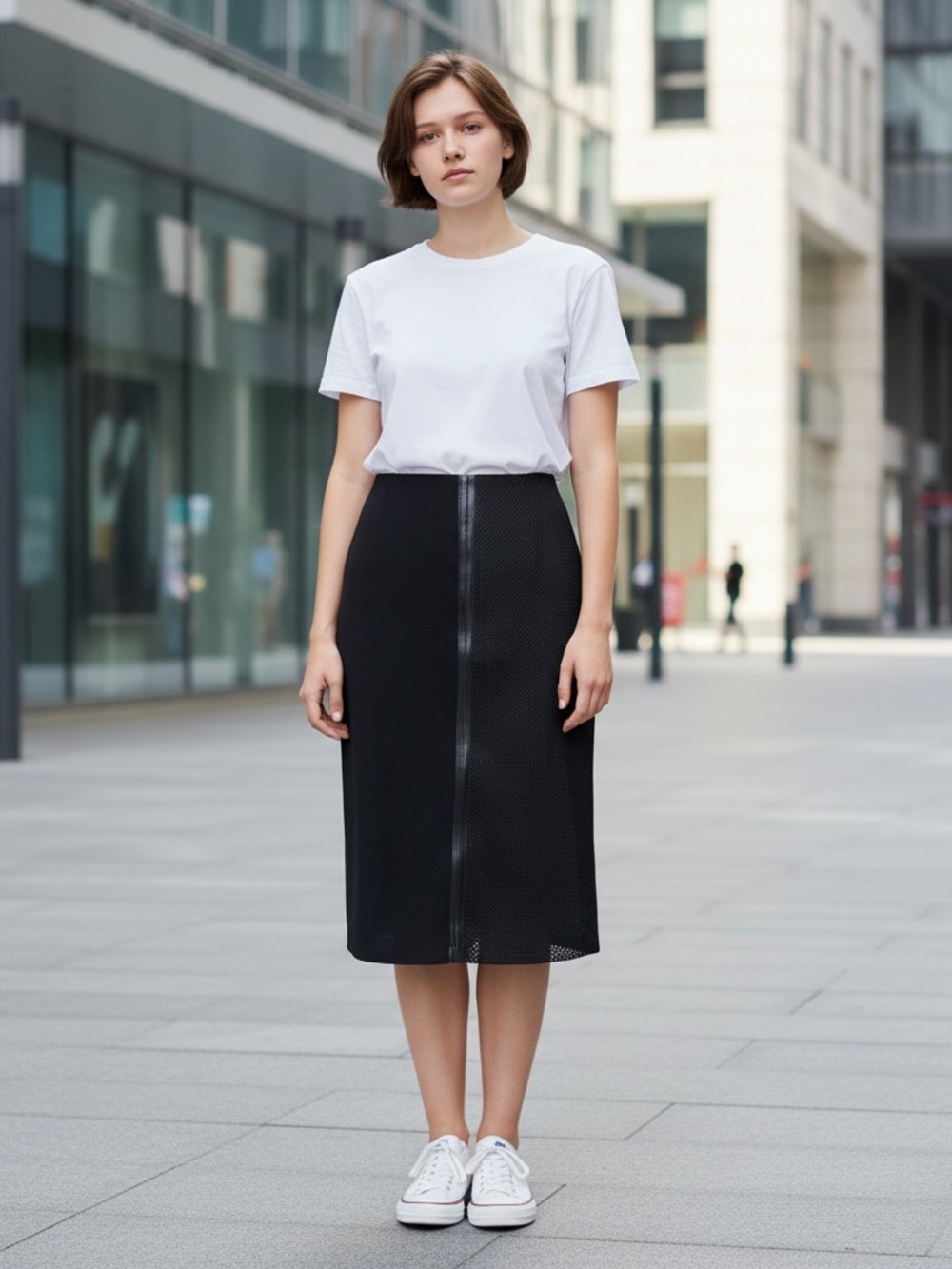 Elie Tahari Linda MIDI Skirt Black Mesh Detail size 14 New Without Tags - Picture 3 of 10